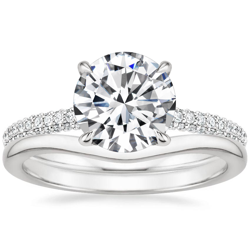 18K White Gold Valencia Diamond Ring 1 3 ct. tw. with Petite Curved Wedding Ring